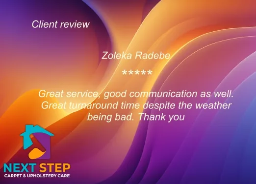Review from Zoleka Radebe: Great service, good communication, great turnaround time despite bad weather. Thank you.